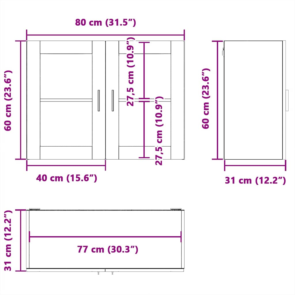 Kitchen Wall Cabinet with Glass Door Porto Grey Sonoma